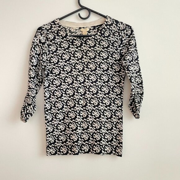 J.Crew White Bow Print Merino Wool 3/4 Sleeve Sweater XXS - Picture 1 of 5